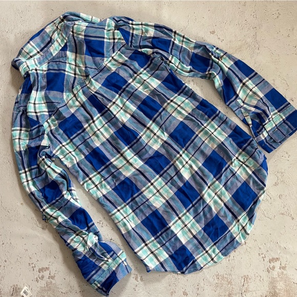 Allen Schwartz Prive Plaid Top Half Button Down Blue NWT Size XS - Picture 5 of 6